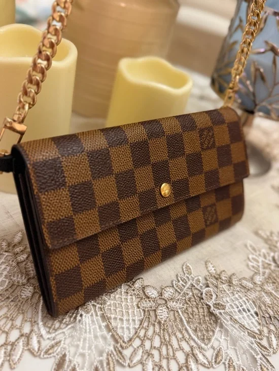 Louis Vuitton Brown Damier Ebene Crossbody with Gold Chain - Picture 2 of 5